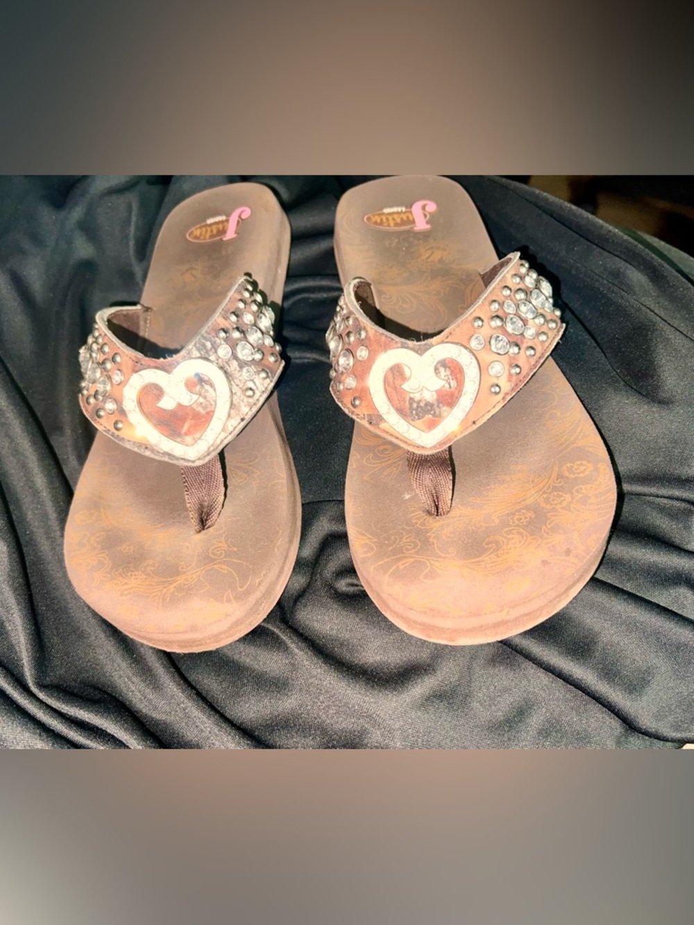 Justin Brown Studded Heart Thong Sandals